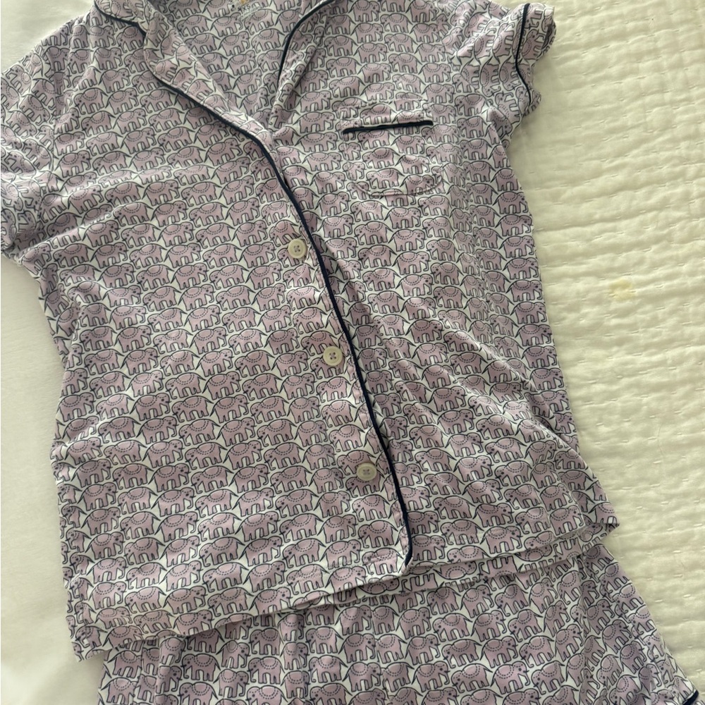 roller rabbit purple Elephant-Print Short Pajama Set